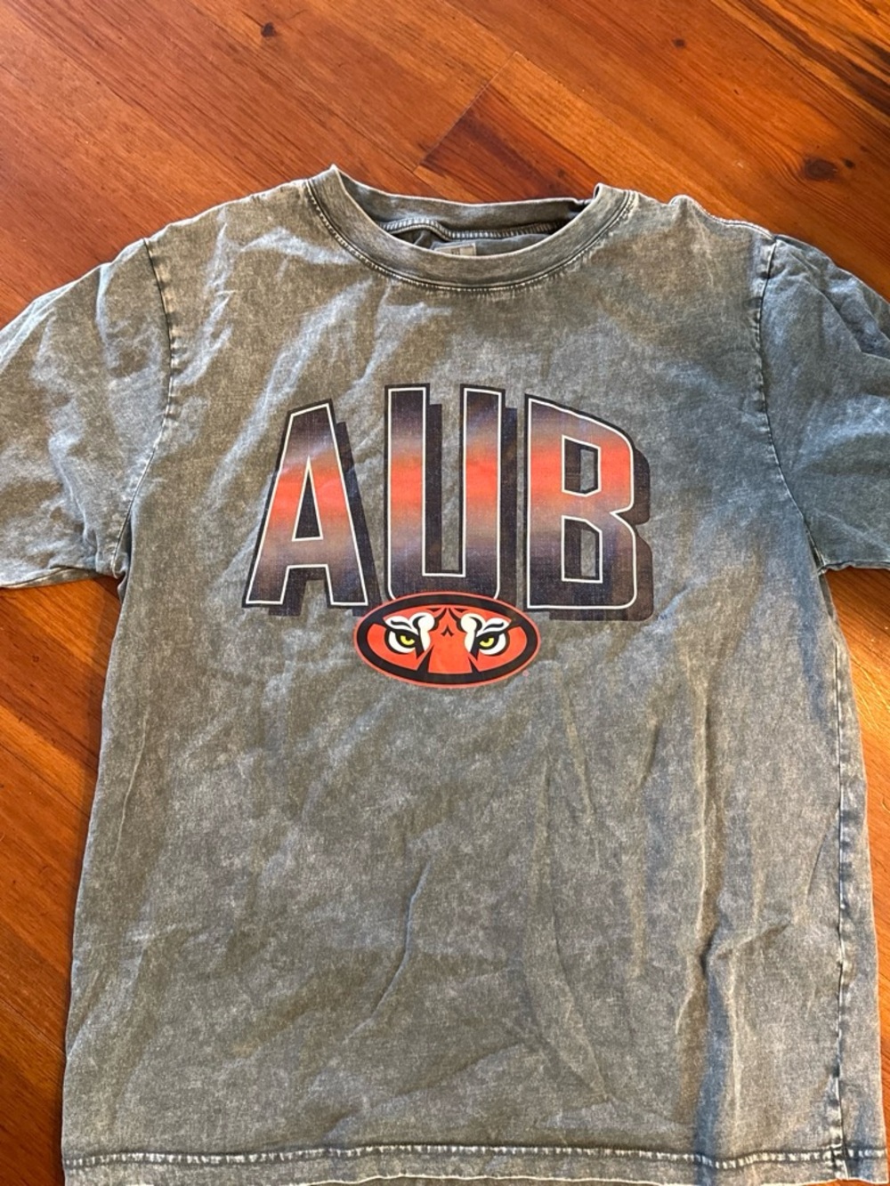 Auburn Graphic Crew Neck T-Shirt - Washed Gray with Orange Accent